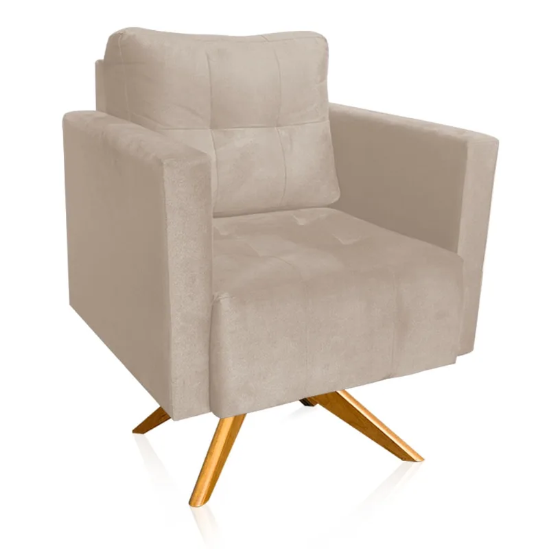 Poltrona Giratória Livia Suede Base de Madeira MA30 - D'Rossi Rose - DRossi