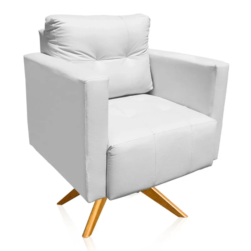 Poltrona Giratória Livia Corino Base de Madeira MA30 - D'Rossi Branco - DRossi