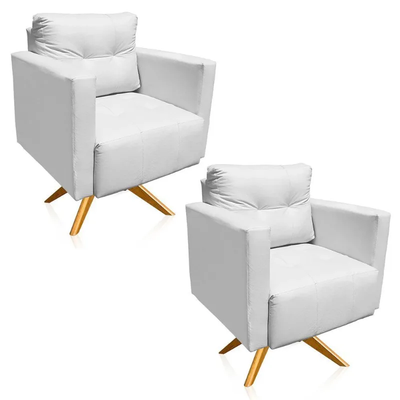 Kit 2 Poltronas Giratória Livia Corino Base De Madeira Ma30 Cor Branco