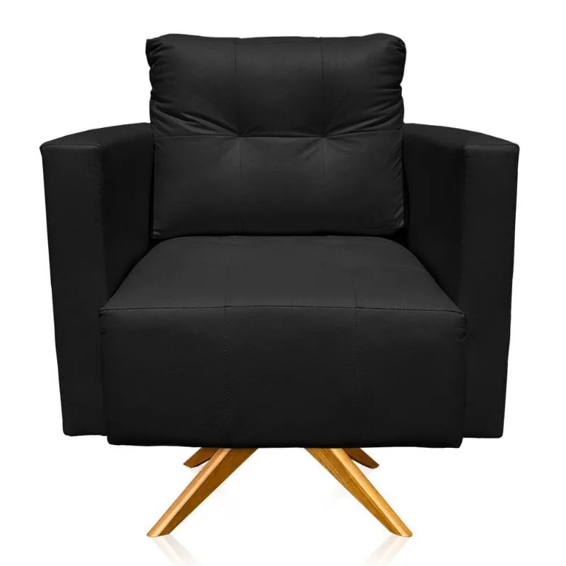 Kit 2 Poltronas Giratória Livia Corino Base De Madeira Ma30 Cor Preto