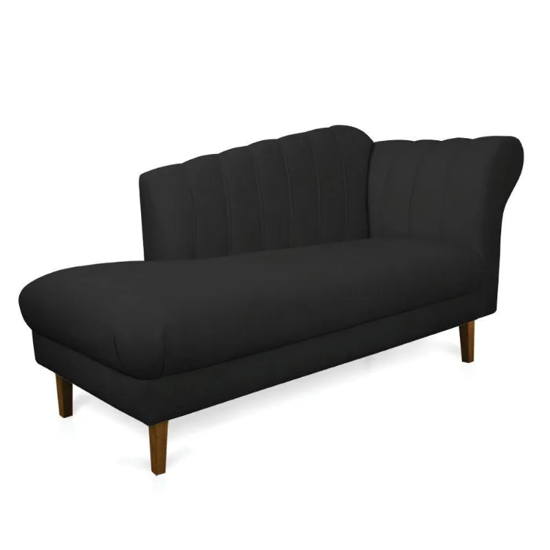 Divã Recife Veludo Preto 165 Cm Pés Chanfrado Castanho - D'rossi - DRossi