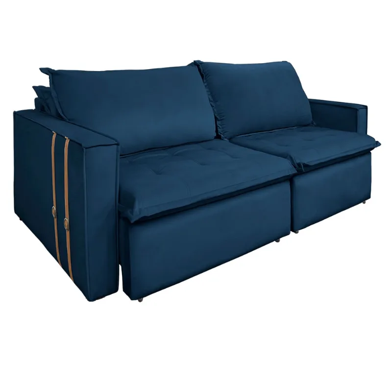 Sofá Retrátil Reclinável 3 Lugares 230 cm México Veludo Azul Marinho K01 - D'Rossi - DRossi