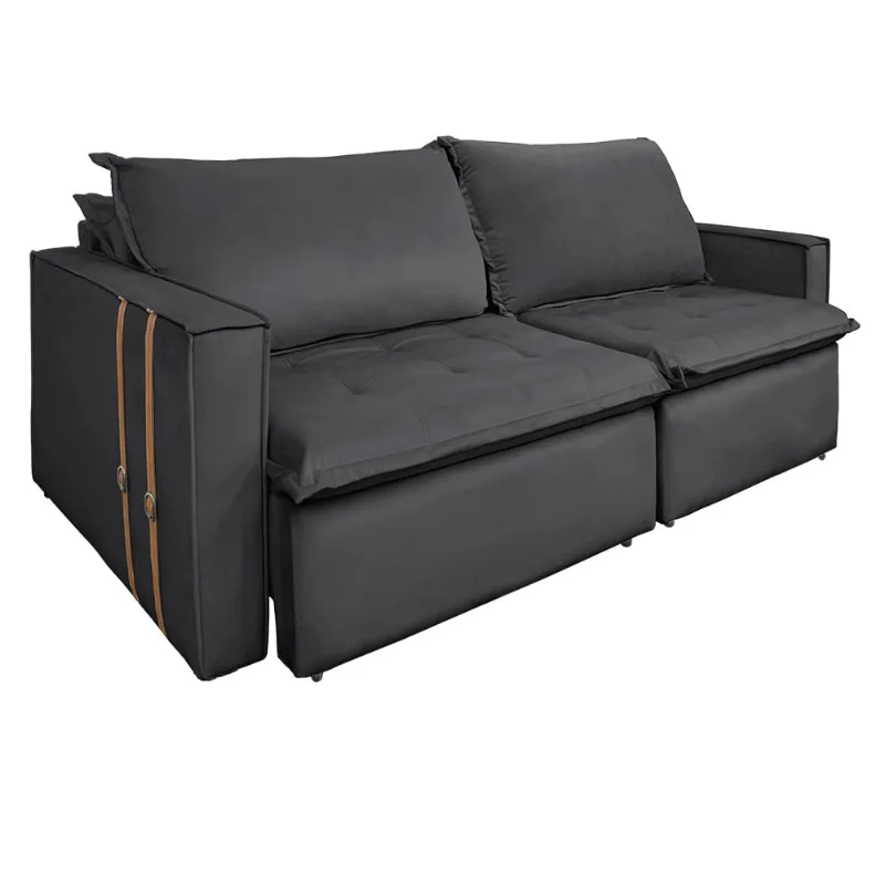 Sofá Retrátil Reclinável 3 Lugares 230 cm México Veludo Grafite K01 - D'Rossi - DRossi