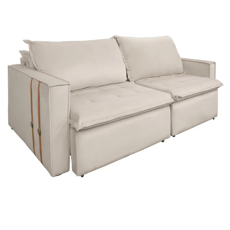 Sofá Retrátil Reclinável 3 Lugares 230 cm México Veludo Off White K01 - D'Rossi - DRossi