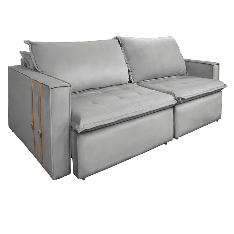 Sofá Retrátil Reclinável 4 Lugares 270 cm México Veludo Cinza K01 - D'Rossi - DRossi