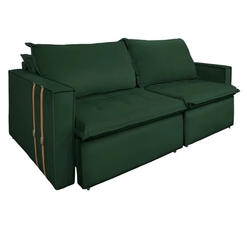 Sofá Retrátil Reclinável 4 Lugares 270 cm México Veludo Verde K01 - D'Rossi - DRossi