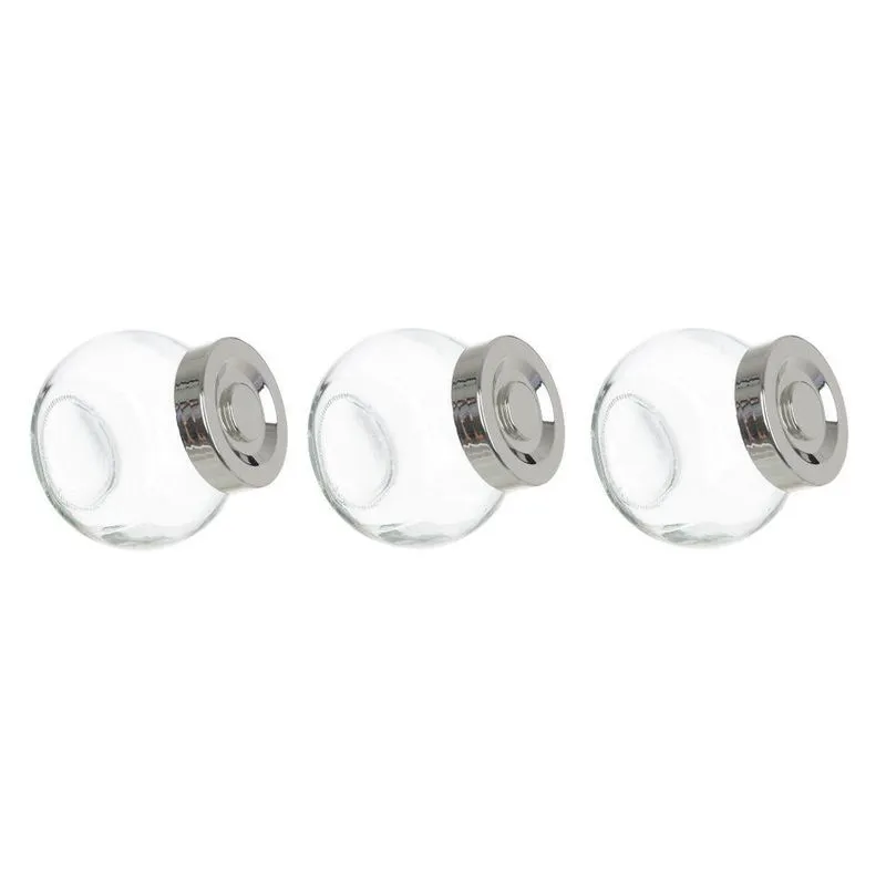 Kit 3 Porta Temperos Em Vidro Com Tampa Metálica Prata 170ml - D'rossi