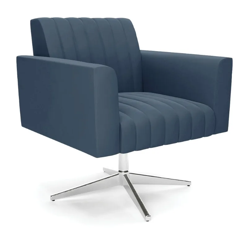 Poltrona Giratória Viena Gomada Suede Azul Marinho Base Cromada - D'Rossi - DRossi