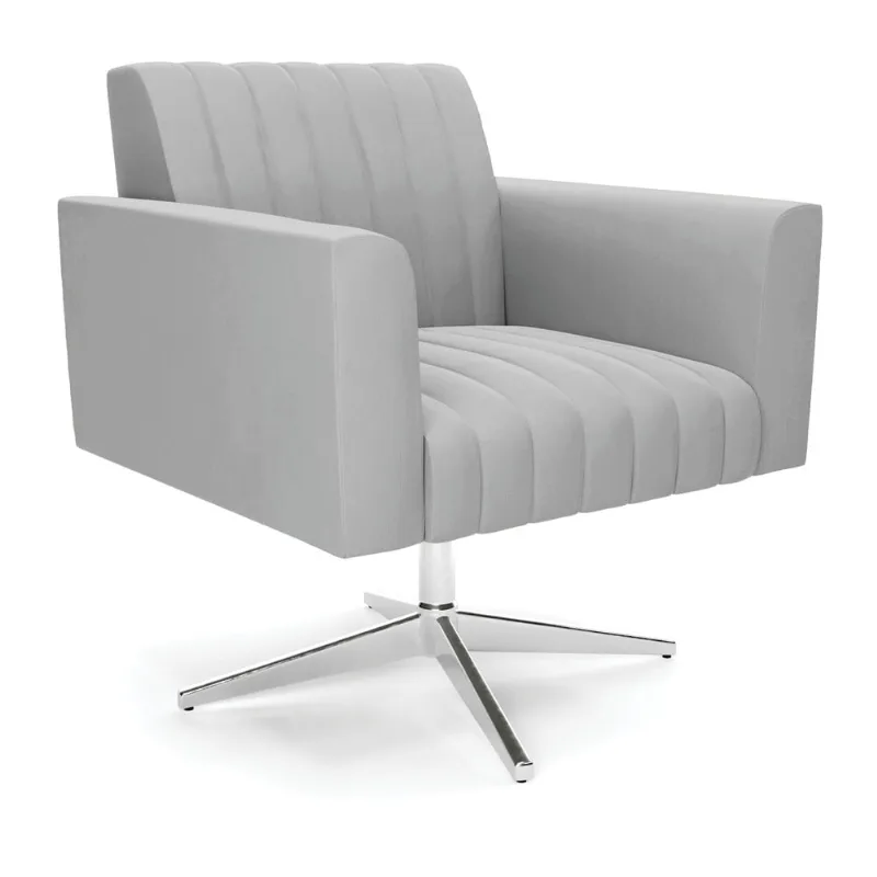 Poltrona Giratória Viena Gomada Suede Cinza Base Cromada - D'Rossi - DRossi