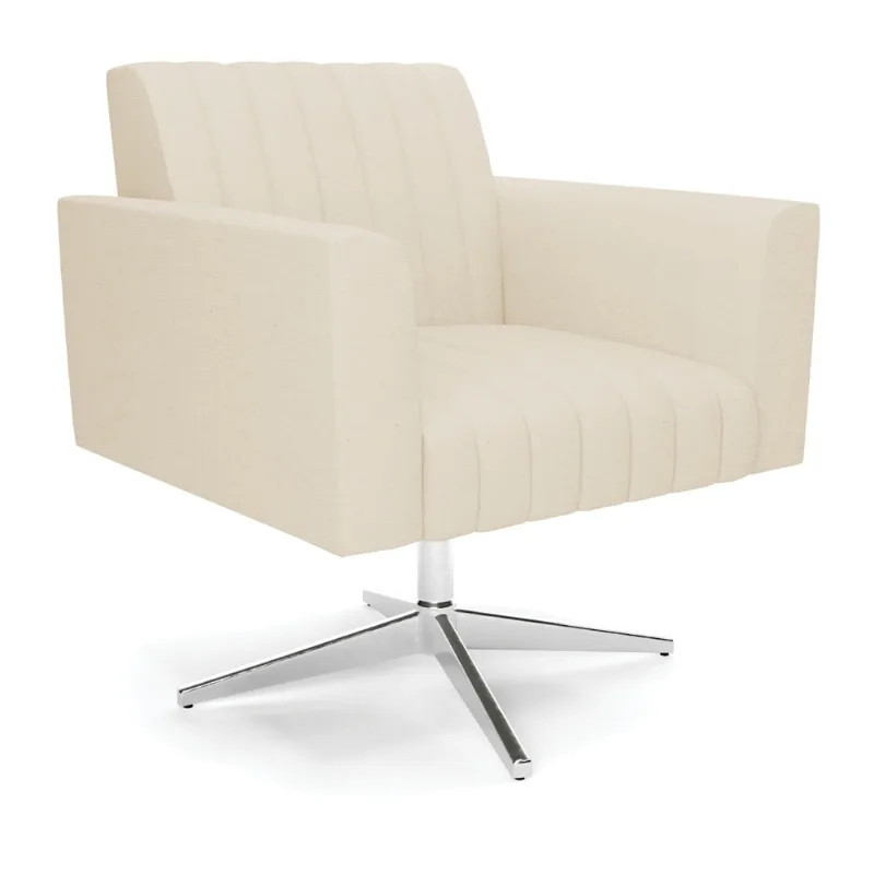 Poltrona Giratória Viena Gomada Linho Bege A19 Base Cromada - D'Rossi - DRossi