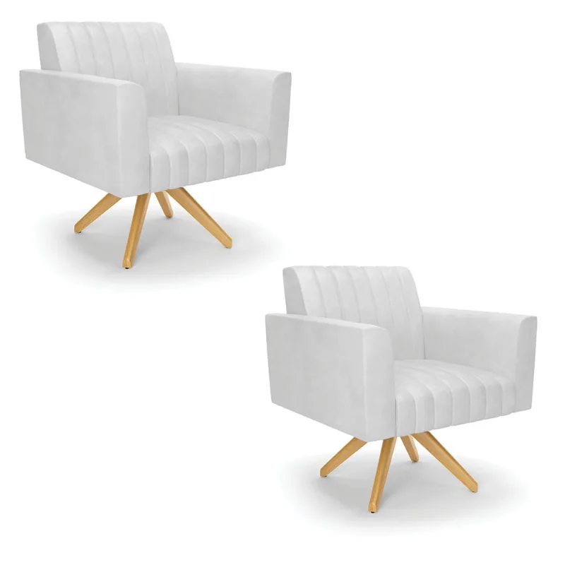 Kit 2 Poltronas Giratória Viena Gomada Corano Branco Base de Madeira MA30 - D'Rossi - DRossi