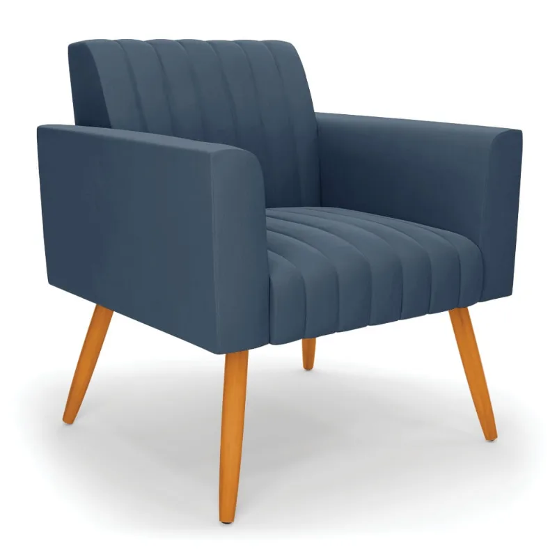 Poltrona Viena Gomada Suede Pés Palito Castanho - D'Rossi Azul Marinho - DRossi