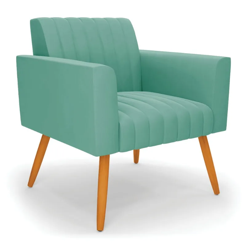 Poltrona Viena Gomada Suede Pés Palito Castanho - D'Rossi Azul Turquesa - DRossi