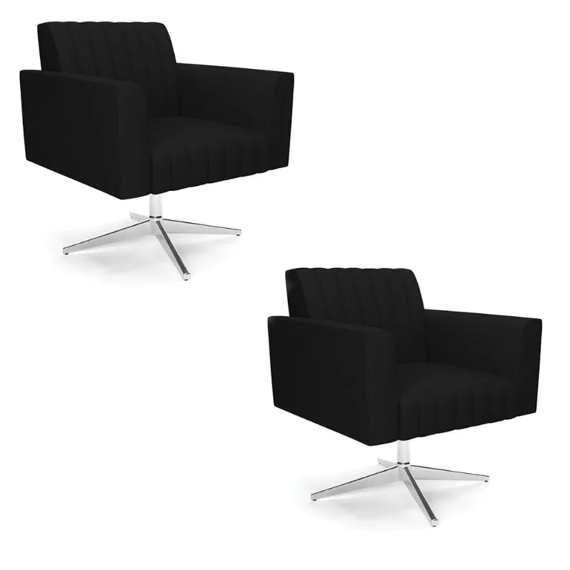 Kit 2 Poltronas Giratória Viena Gomada Linho Base Cromada - D'Rossi A79 Preto - DRossi