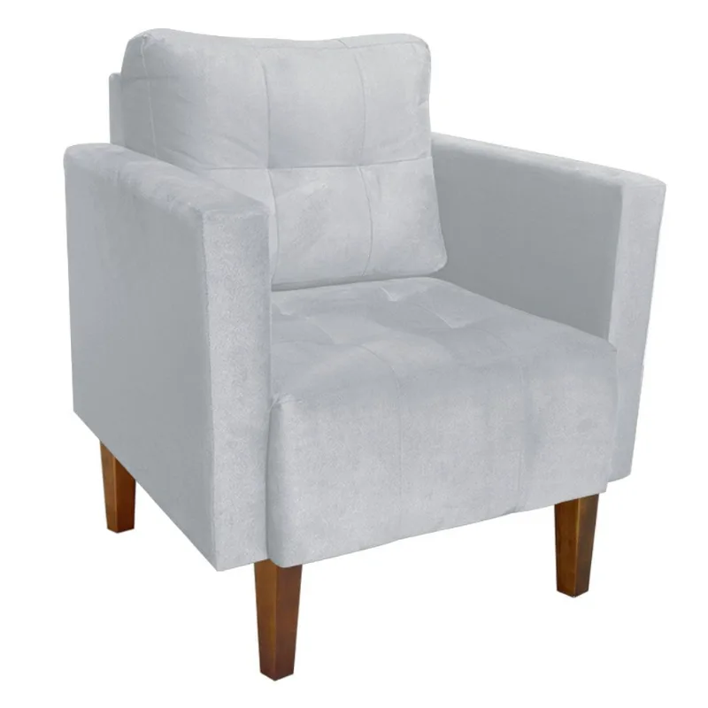 Poltrona Sala Decorativa Livia Pé Madeira Castanho Suede Cinza M11 - D'Rossi - DRossi