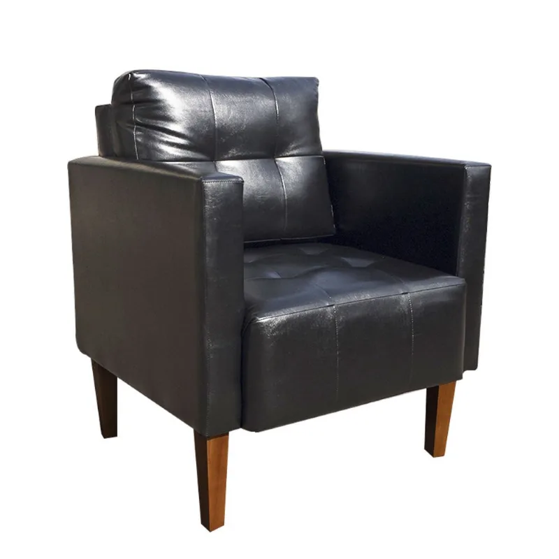 Poltrona Sala Decorativa Livia Pé Madeira Castanho Sintético PU Preto M11 - D'Rossi - DRossi