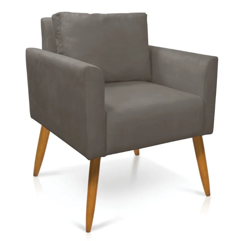 Poltrona Aline Suede Grafite Pés Palito Castanho - D'Rossi - DRossi