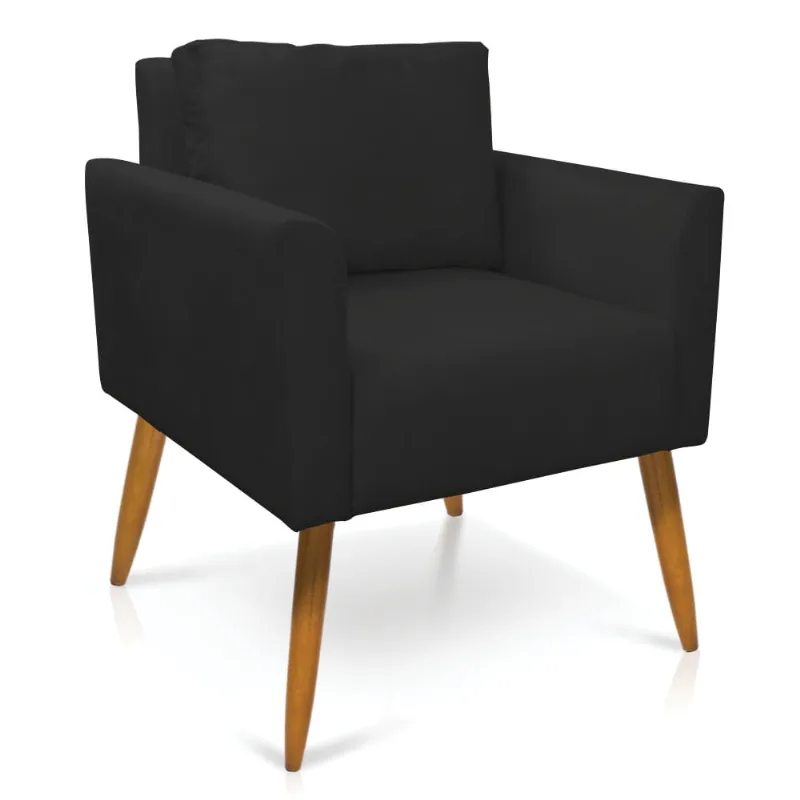 Poltrona Aline Suede Preto Pés Palito Castanho - D'Rossi - DRossi