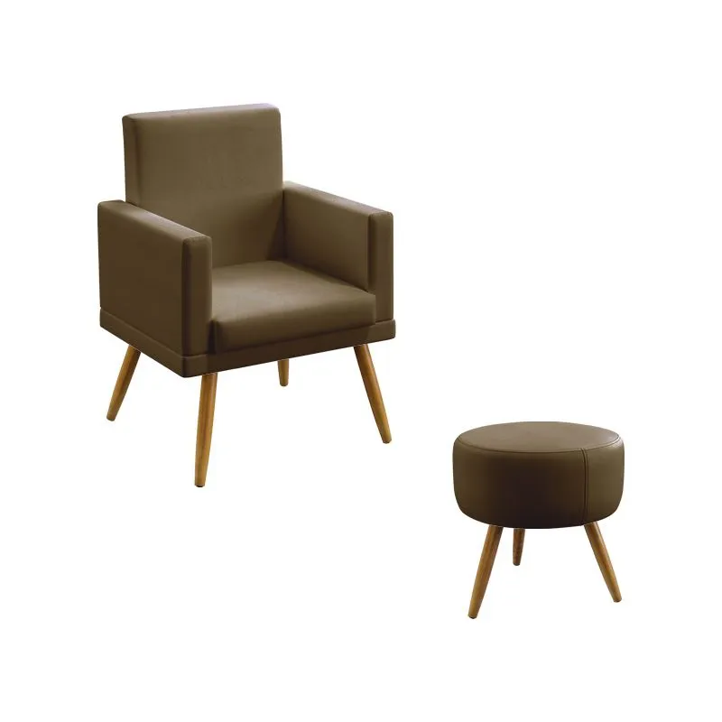 Kit Poltrona Decorativa Estofada Nina Com Rodapé e Puff Solar Sued Capuccino Aradecor