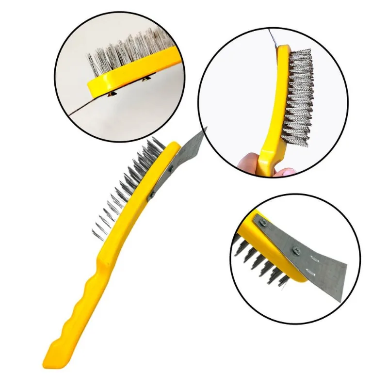 Escova De Aço Manual Com Raspador Integrado Para Grelha