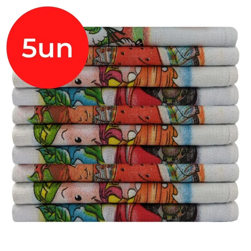 Pano de Prato Estampado com Bainha Kit Com 5 Peças