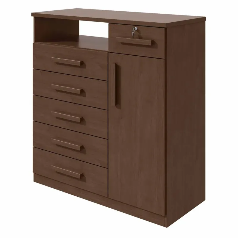 Cômoda 06 Gavetas da Vinci Com Chave 2021 Imbuia Clean - Lopas