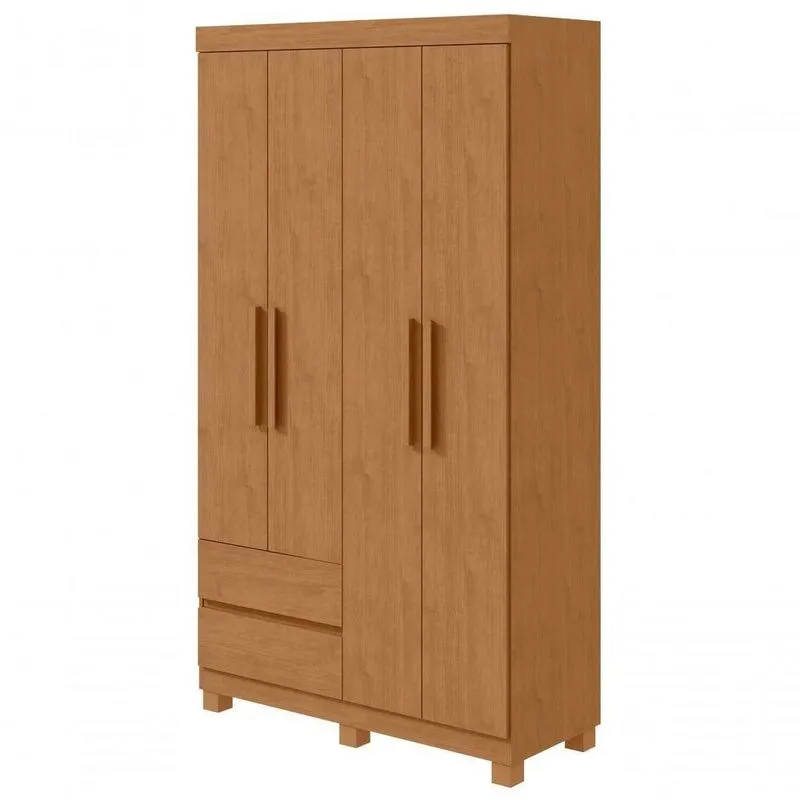 Guarda-roupas Solteiro 4 Portas 2 Gavetas Sem Espelho Com Pés Zeus Amendoa Clean