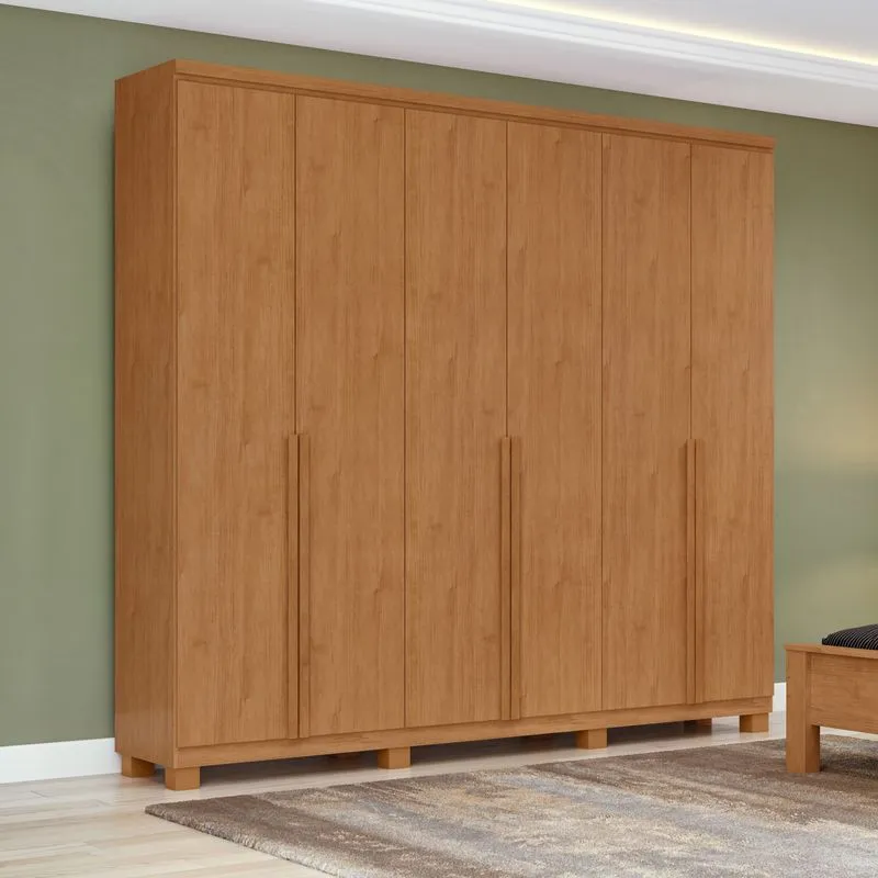 Guarda Roupa Casal 6 Portas 100% MDF Alonzo Com Pés Amendoa Clean