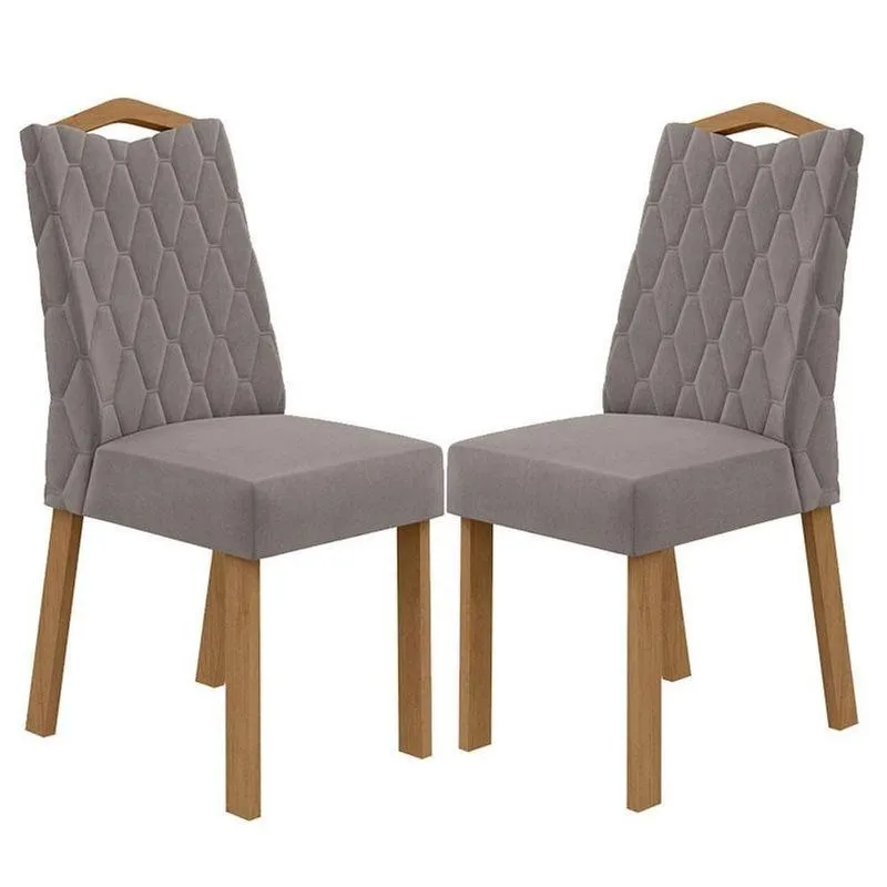 Cadeira Para Mesa De Jantar Vênus Kit 02 Peças Veludo Liso Capuccino Amêndoa Clean - Lopas