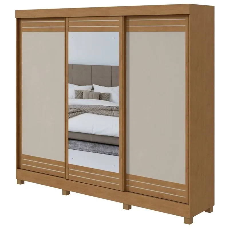 Guarda Roupa Nice 3 Portas Com Espelho E Pes Amendoa Clean E Off White - Lopas