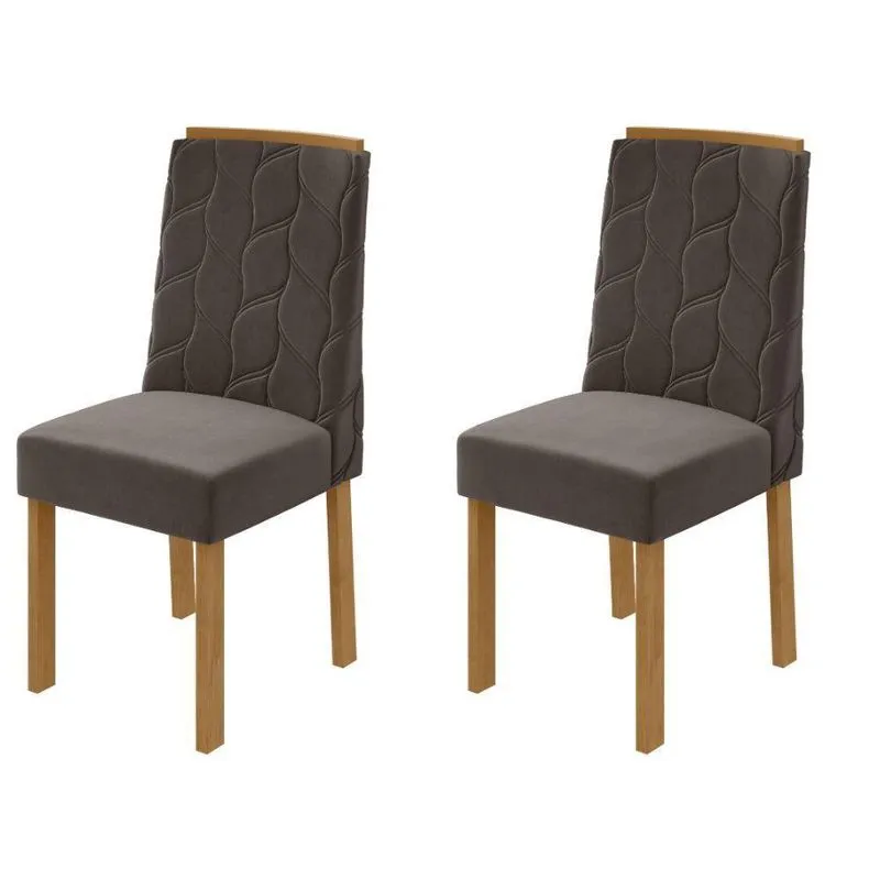 Conjunto 2 Cadeiras Astrid Amêndoa-veludo Liso Marrom Lopas
