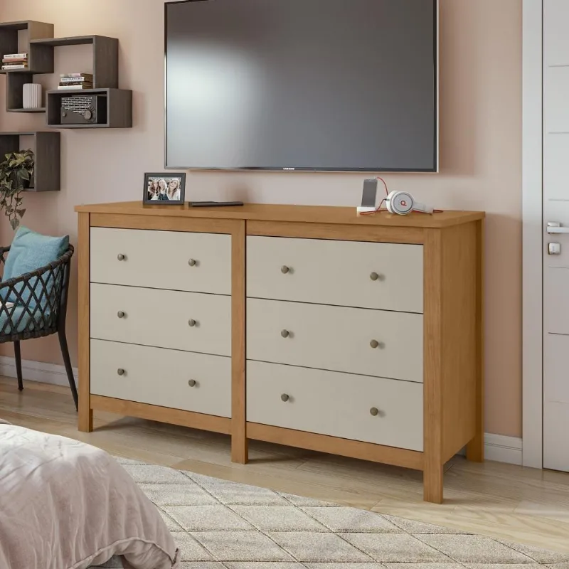 Cômoda Maggiore 6 Gavetas MDP-MDF Puxador Metálico Amêndoa Móveis Lopas