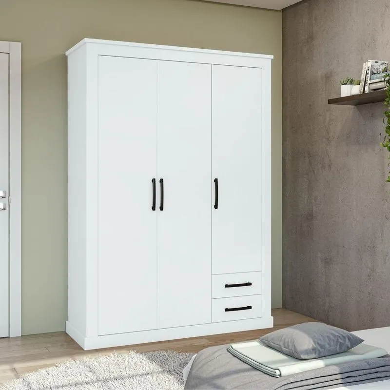 Guarda-roupa Solteiro Rustic Clean 3 Portas 2 Gavetas Branco Lopas