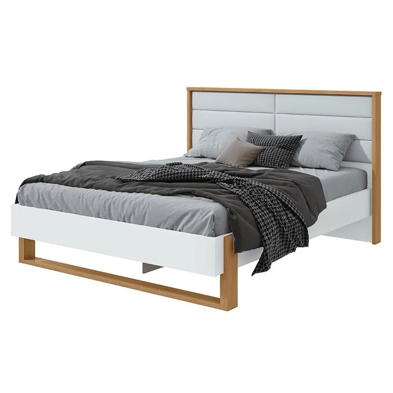 Cama Casal Freetown 160 Amêndoa Clean Branco com Led - Lopas