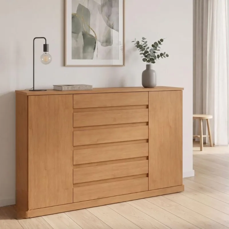 Cômoda Vedra 7 Gavetas 2 Portas Amêndoa Clean Móveis Lopas