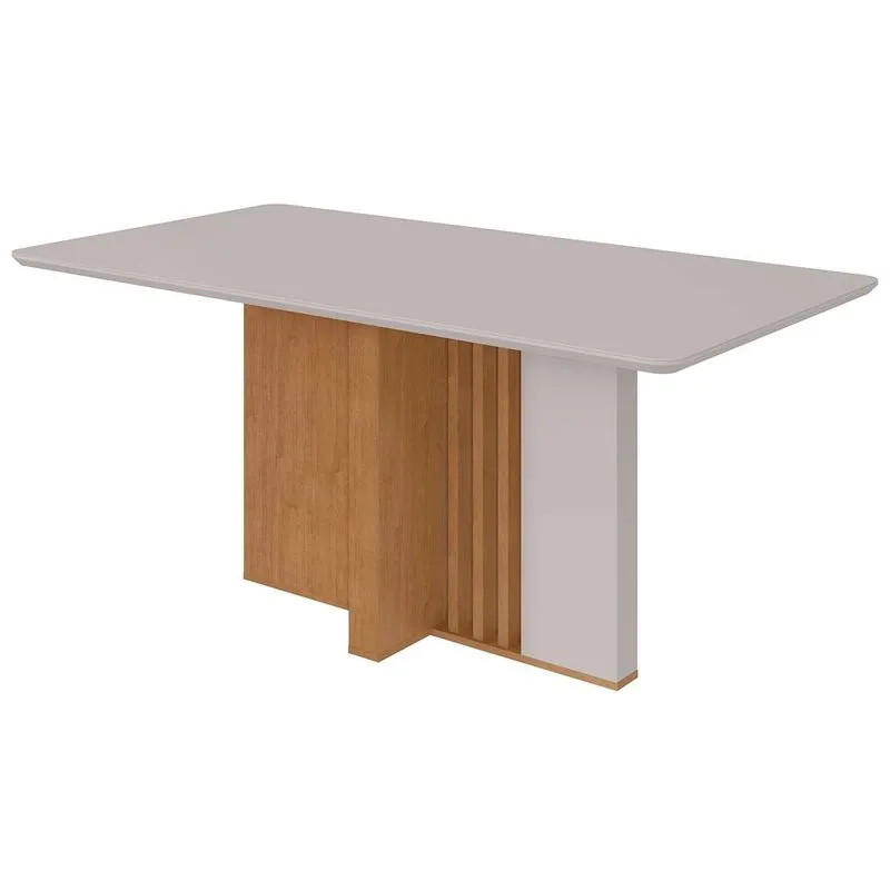 Mesa de Sala Jantar Astrid + Tampo Madeirado Vidro 160x80cm Amendoa/Off White - Lopas