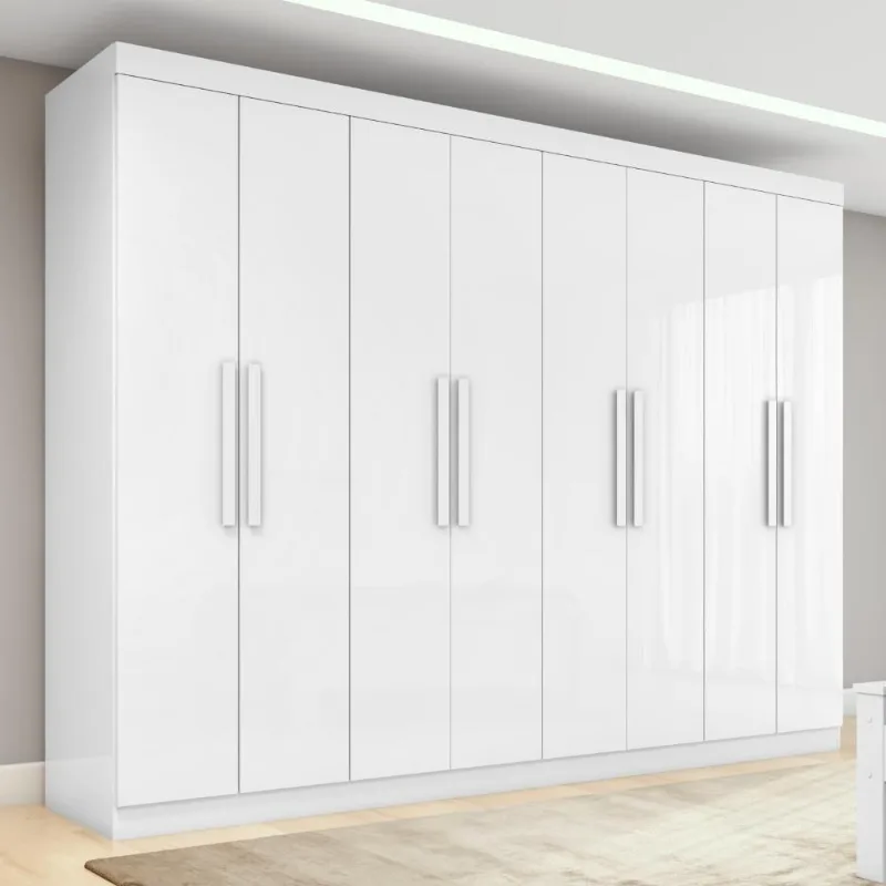 Guarda Roupa Casal Easy Slim 8 Portas de Bater 4 Gavetas MDP Branco Móveis Lopas 236CM