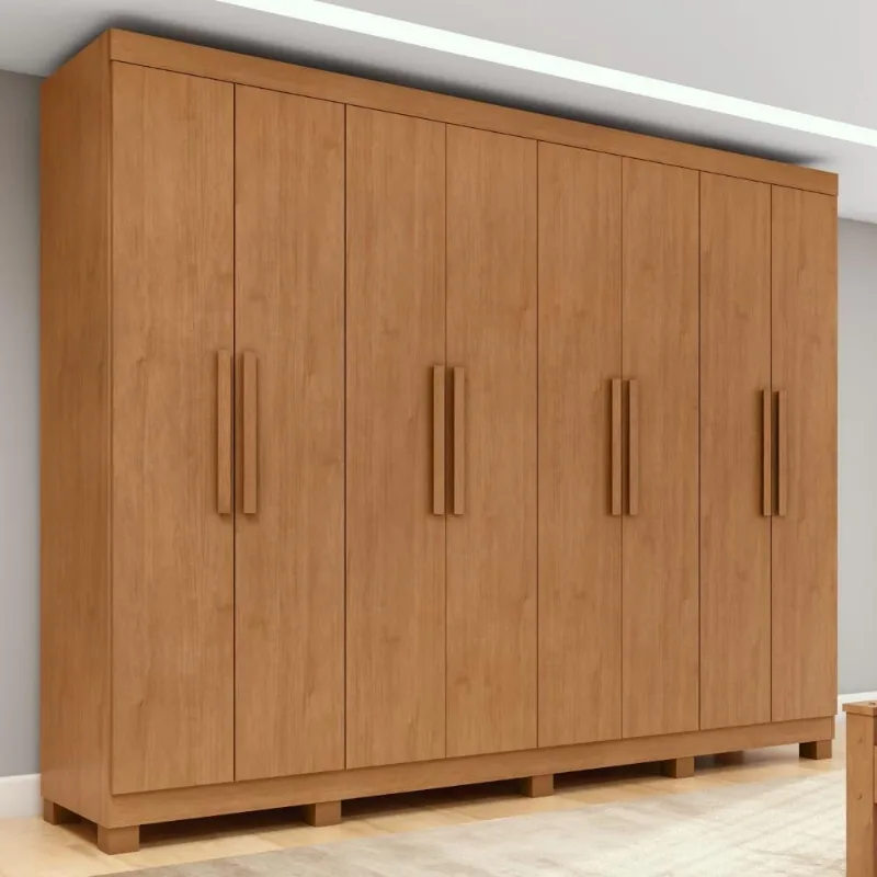Guarda Roupa Casal Easy Slim 8 Portas de Bater 4 Gavetas MDP Amendoa Clean Móveis Lopas 236CM