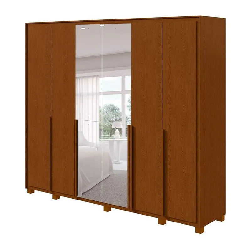 Guarda-Roupa Casal com Espelho Pés e Sapateiro Imperatore 6 Portas 6 Gavetas Frassino