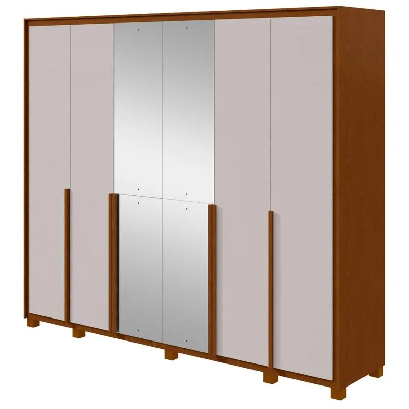 Guarda Roupa 6 Portas Imperatore com Espelho com Pés com Sapateira Frassino e Off