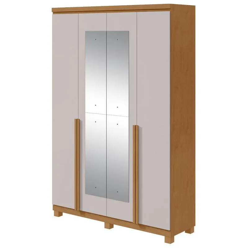 Guarda Roupa Casal Pampulha 4 Portas Amendoa Clean E Off White - Lopas