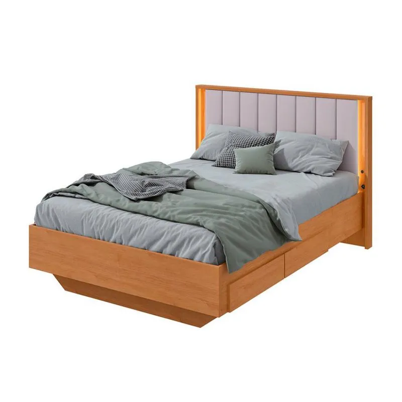 Cama Casal com USB Solaris 2 GV Revestimento Sintético Bege e Amêndoa