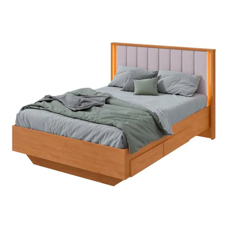 Cama Casal Solaris 2 GV Revestimento Sintético Bege e Amêndoa