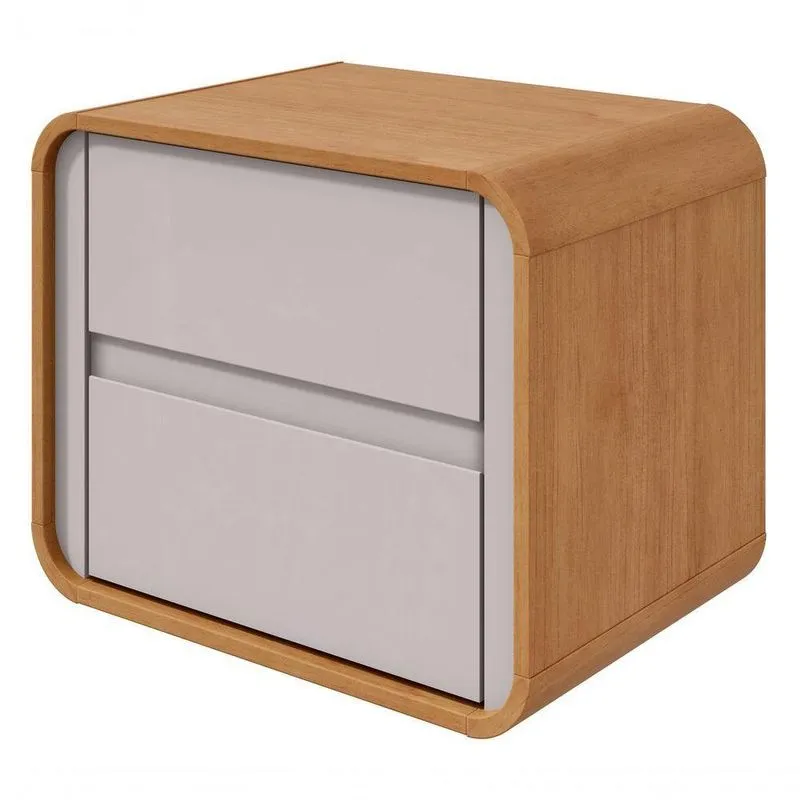 Mesa De Cabeceira 2 Gavetas Loop - Lopas Amendoa Clean-off White