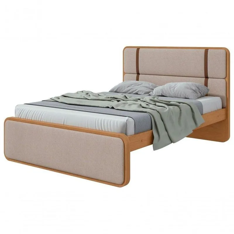 Cama Casal Leder 140cm - Lopas Amendoa Clean