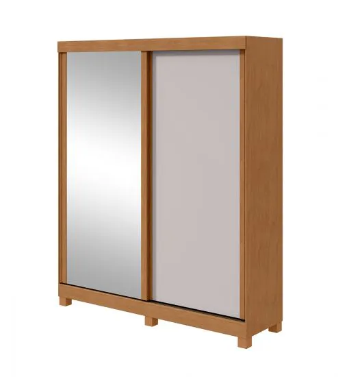 Guarda-Roupa Zeine 2Portas de Correr 2Gavetas Com Espelho E Pés Amêndoa Clean/Off White Lopas
