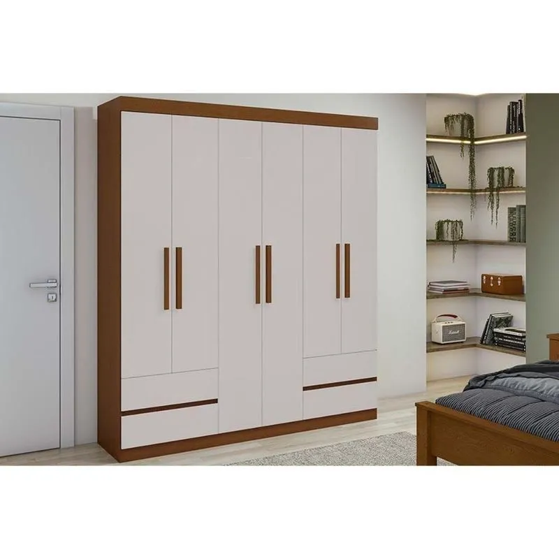 Guarda Roupa Solteiro 6 Portas E 4 Gavetas Zeus Frassino-off White