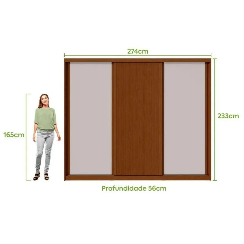 Guarda-roupas Ollie 274cm 3 Portas 3 Gavetas 7 Prateleiras Sem Espelho Com Pés 1gav3 - Lopas Frassino/off White