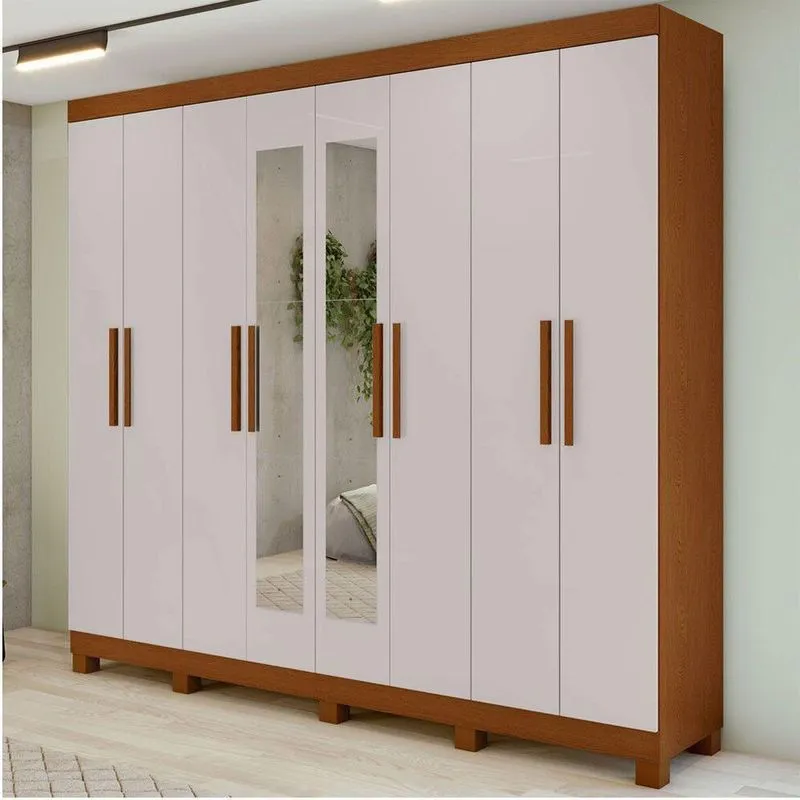 Guarda-roupa New Andara 8 Portas 4 Gavetas Com Espelho E Pés Frassino / Off White