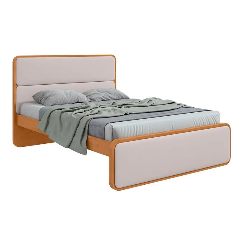 Cama Queen Loop Revestimento Sintético Bege e Amêndoa